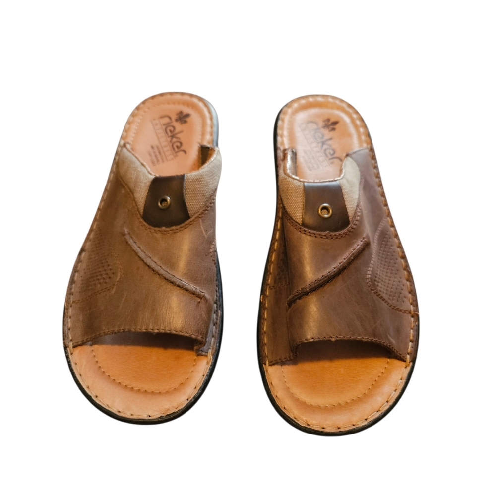 Rieker Brown Leather Men’s Slide Sandals Size 45 (11.5)